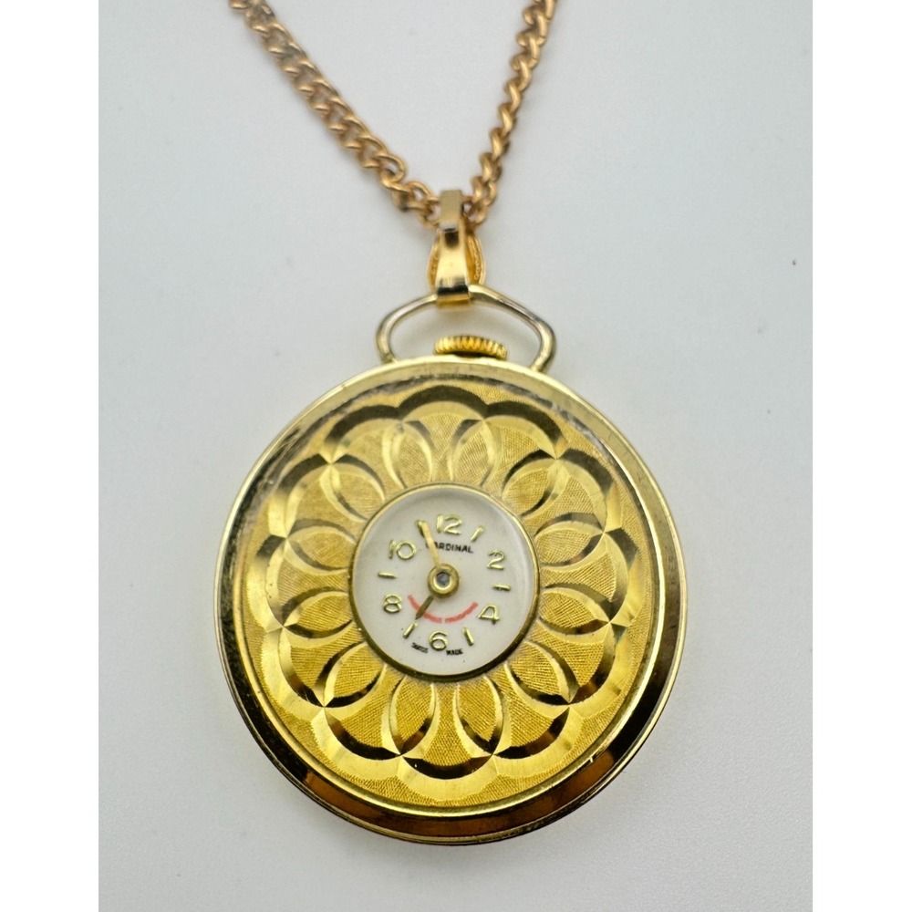 Vintage Pendant Watch Necklace Swiss Mechanical Manual Wind Working Cardinal